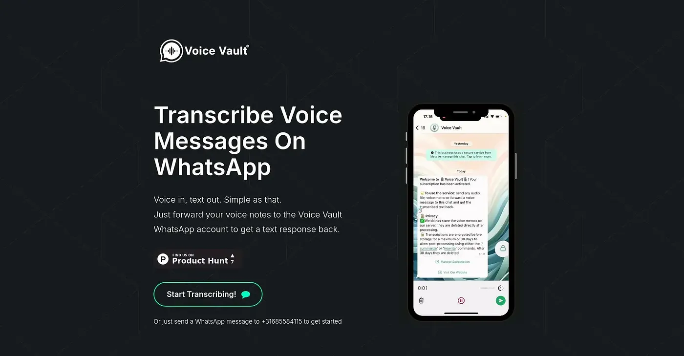 Screenshot of Voice Vault