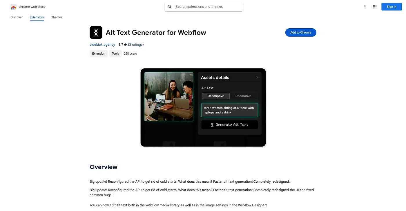 Screenshot of Alt Text Generator for We Extension