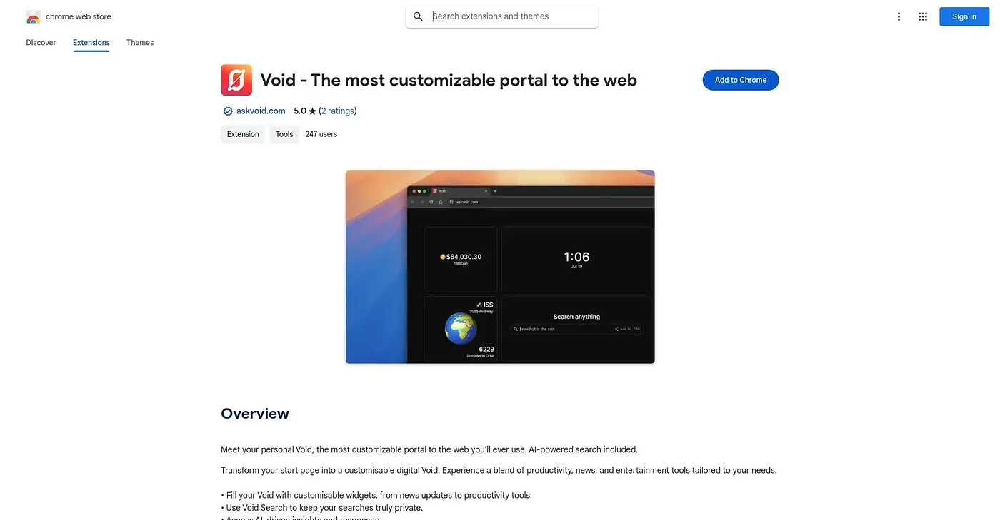 Screenshot of Void Chrome Extension