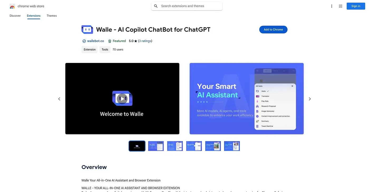 Screenshot of Walle AI Copilot Chatbot Chrome Extension