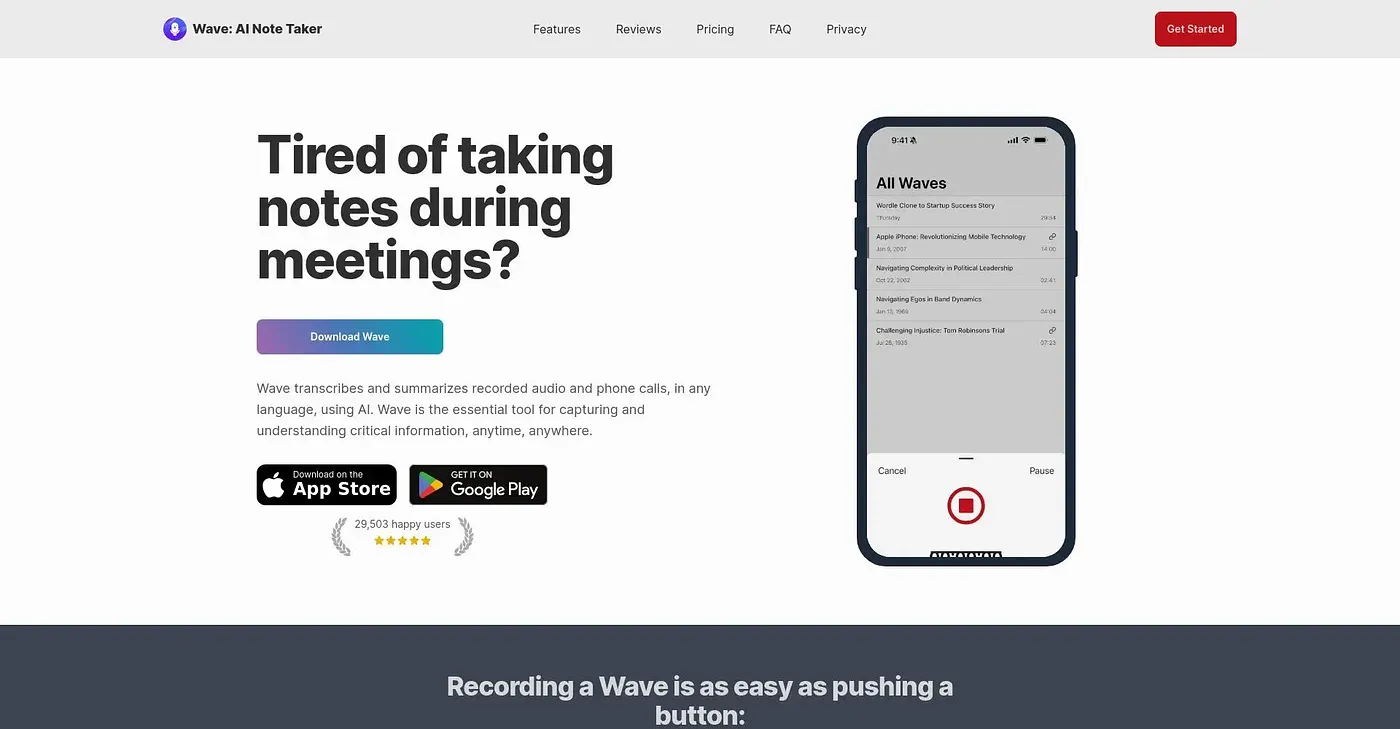 Screenshot of Wave App AI