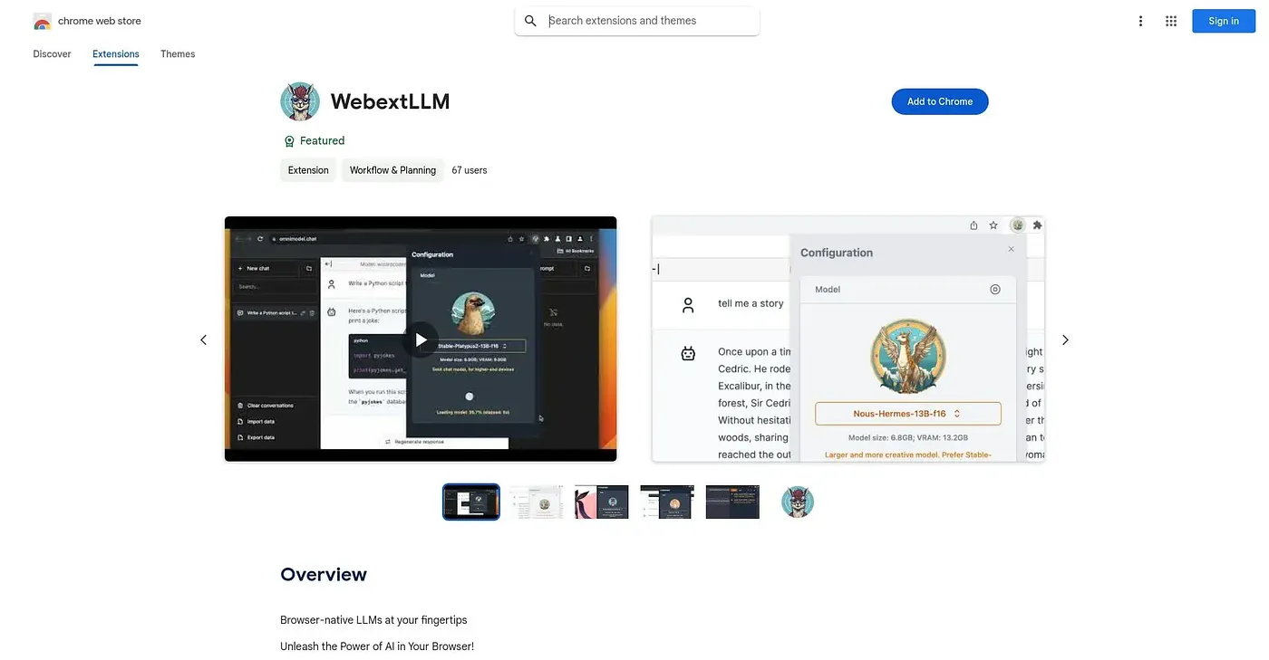Screenshot of WebExtLLM Chrome Extension