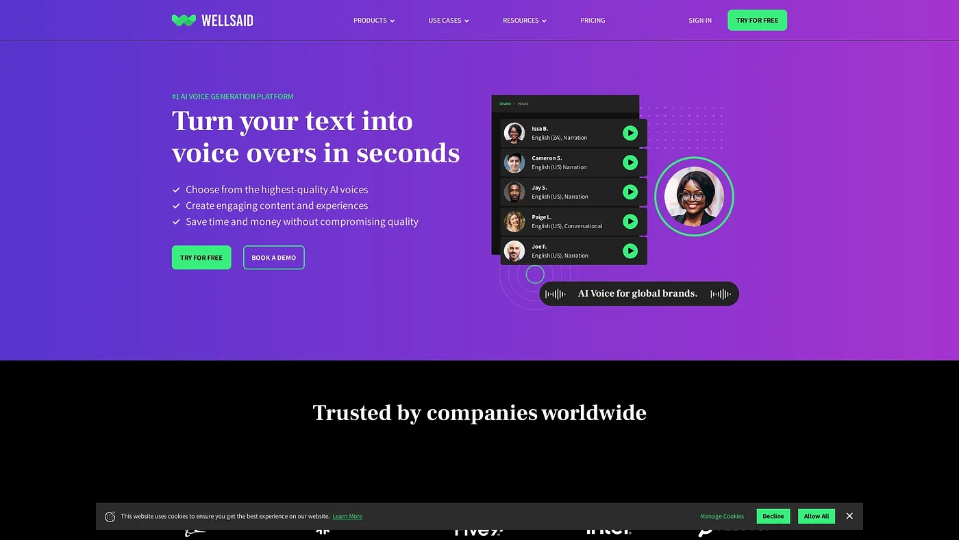 Screenshot of WellSaid Labs
