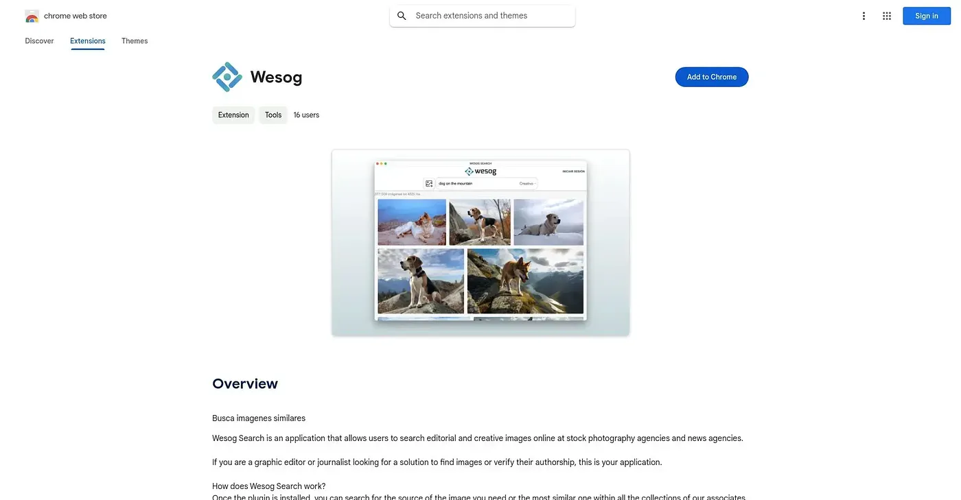 Screenshot of Wesog Chrome Extension