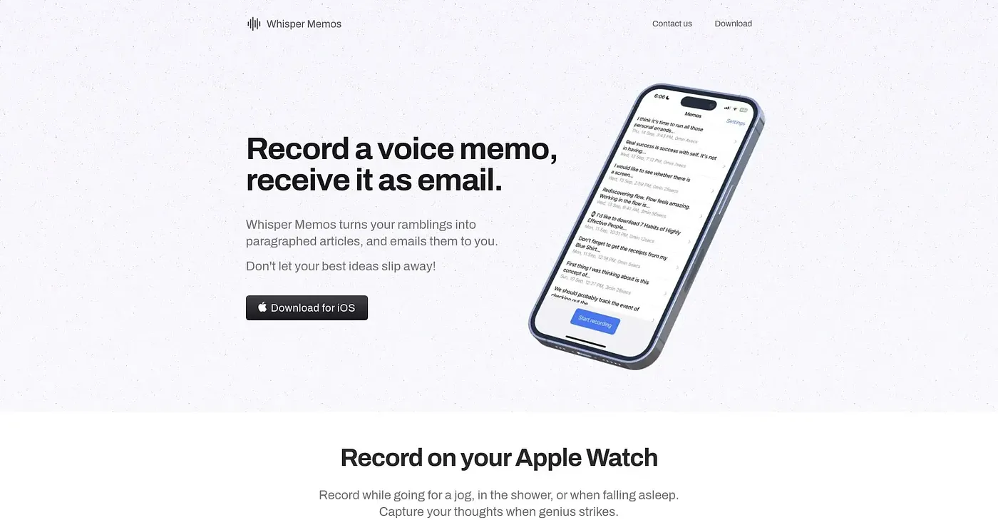 Screenshot of Whisper Memos