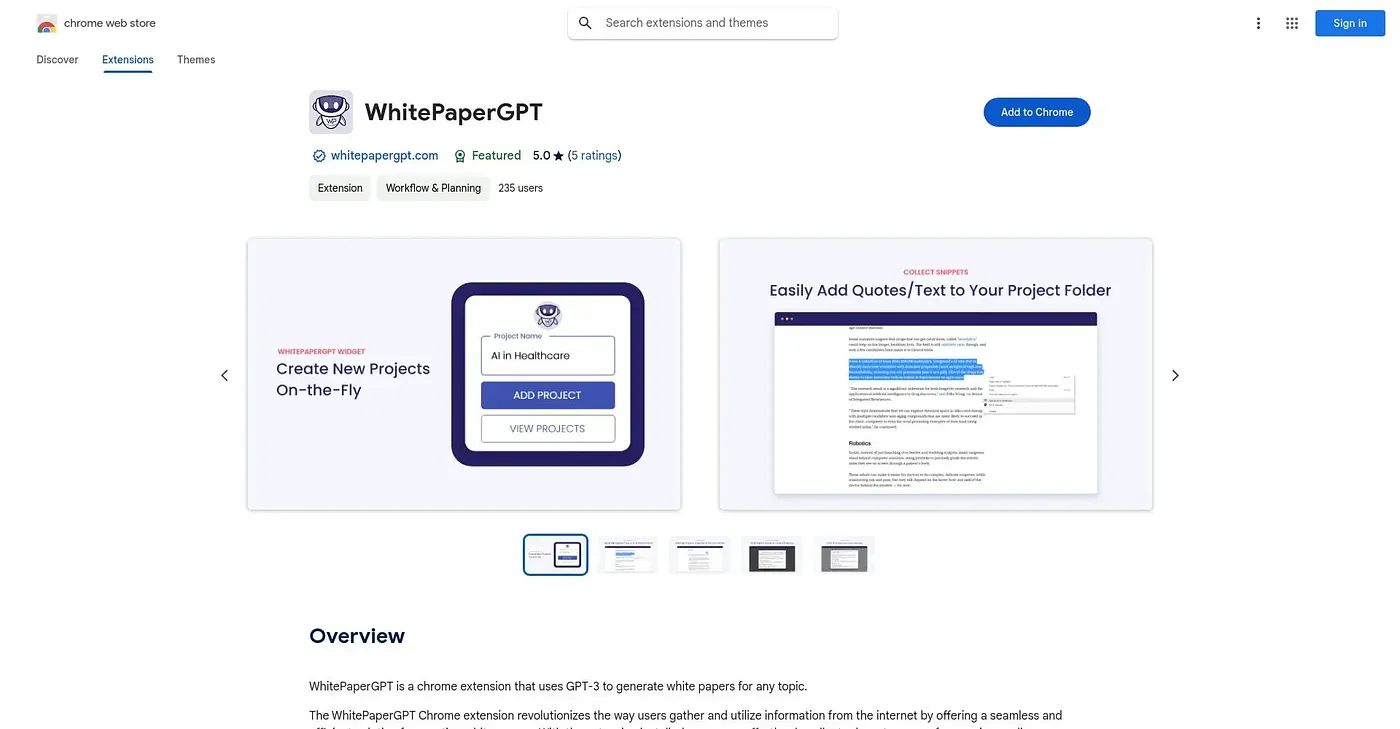 Screenshot of WhitePaperGPT Extension