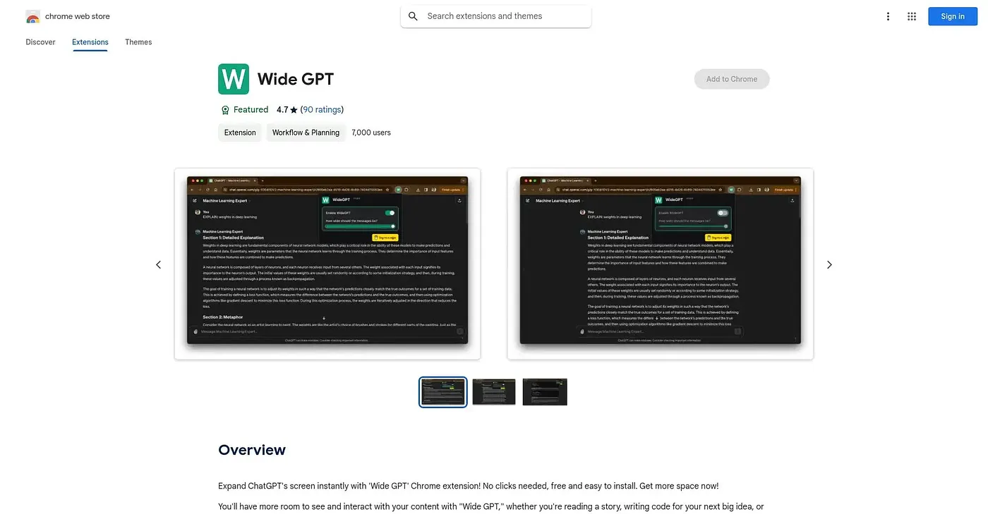 Screenshot of Wide GPT Chrome Extension