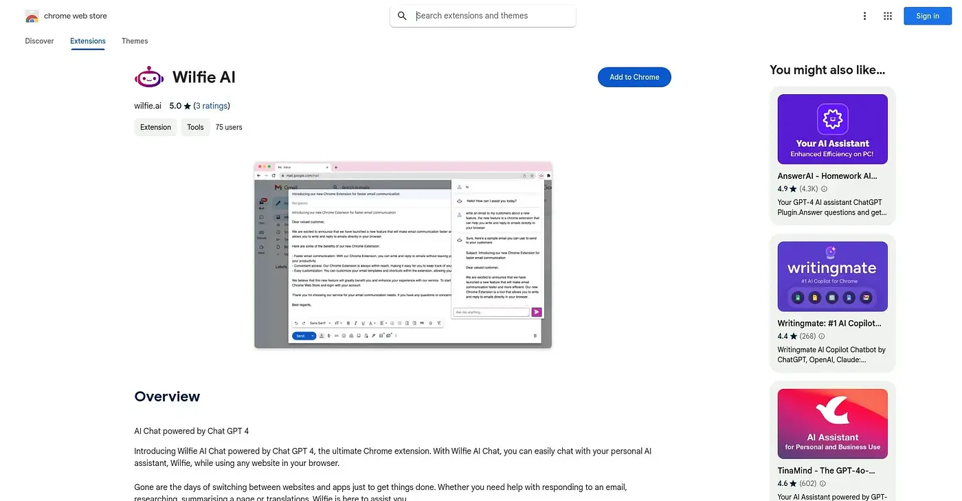 Screenshot of Wilfie AI Chrome Extension