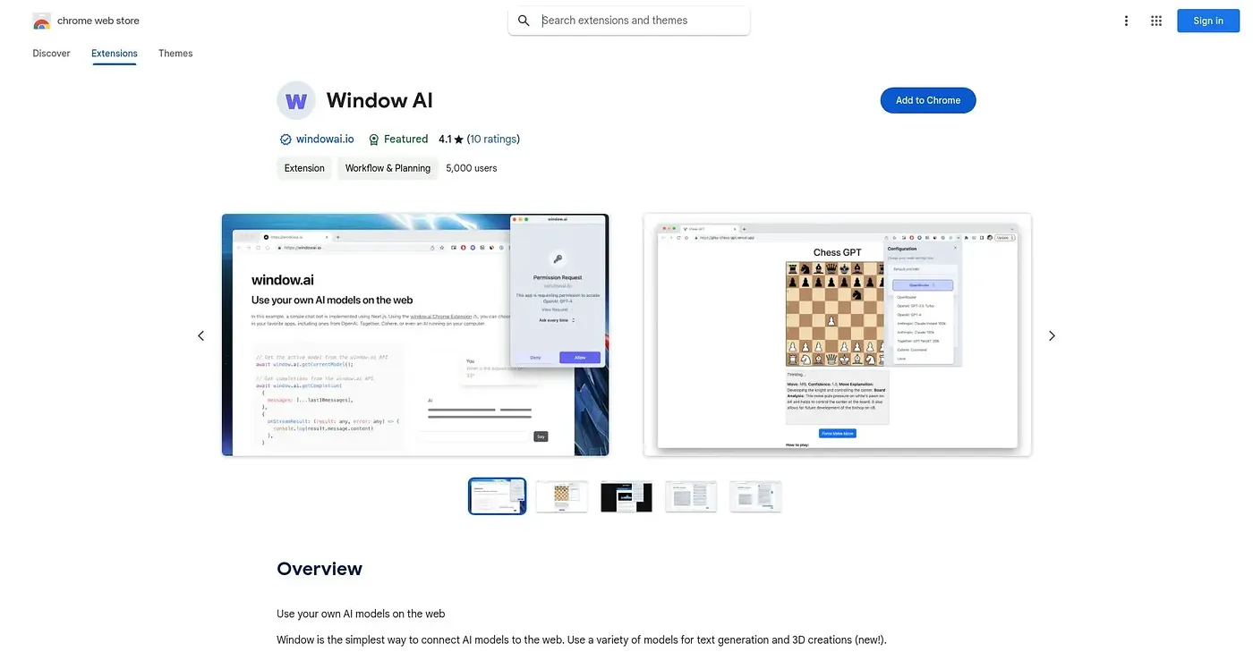 Screenshot of Window AI Chrome Extension