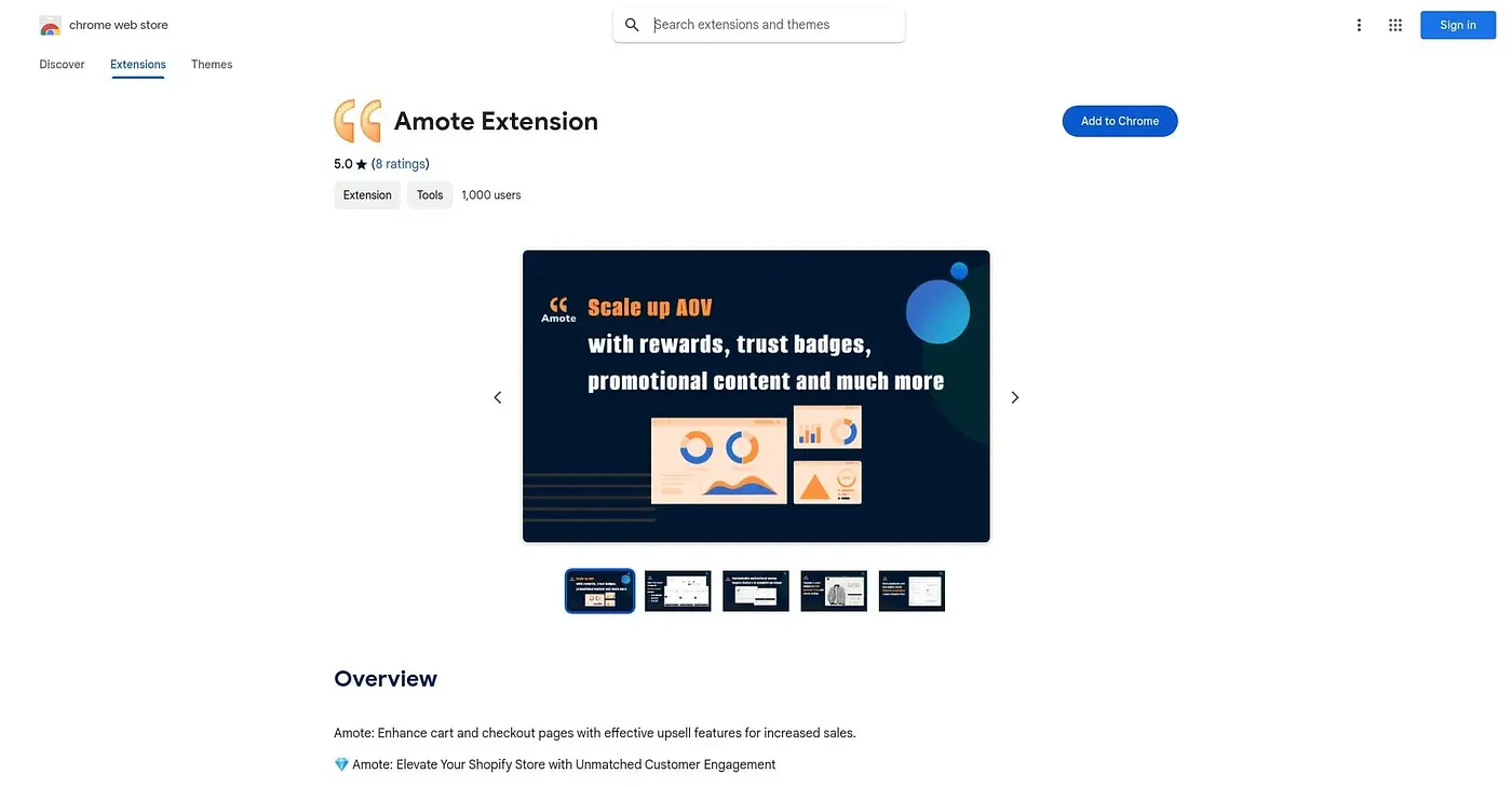 Screenshot of Amote Chrome Extension
