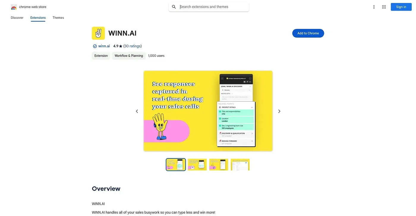 Screenshot of Winn.AI Chrome Extension