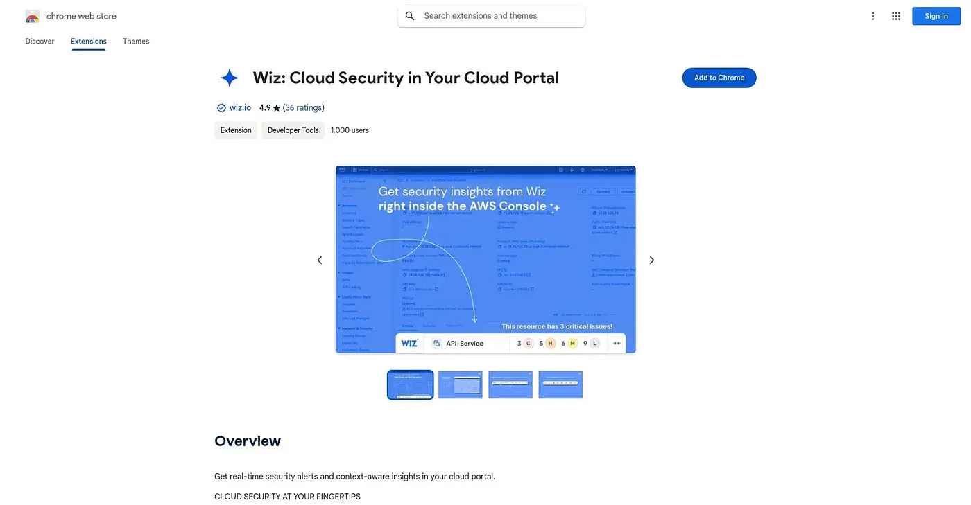 Screenshot of Wiz Cloud Security in You Chrome Extension