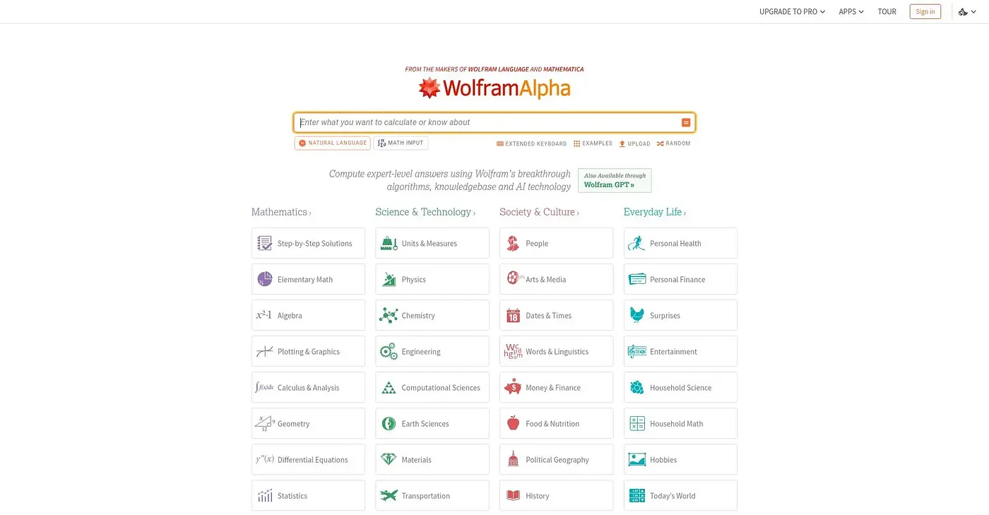 Screenshot of Wolfram Alpha