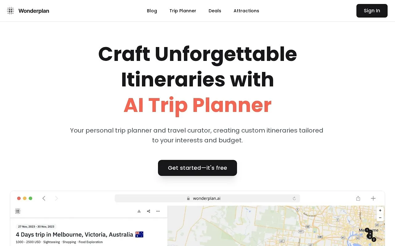 Screenshot of Wonderplan AI