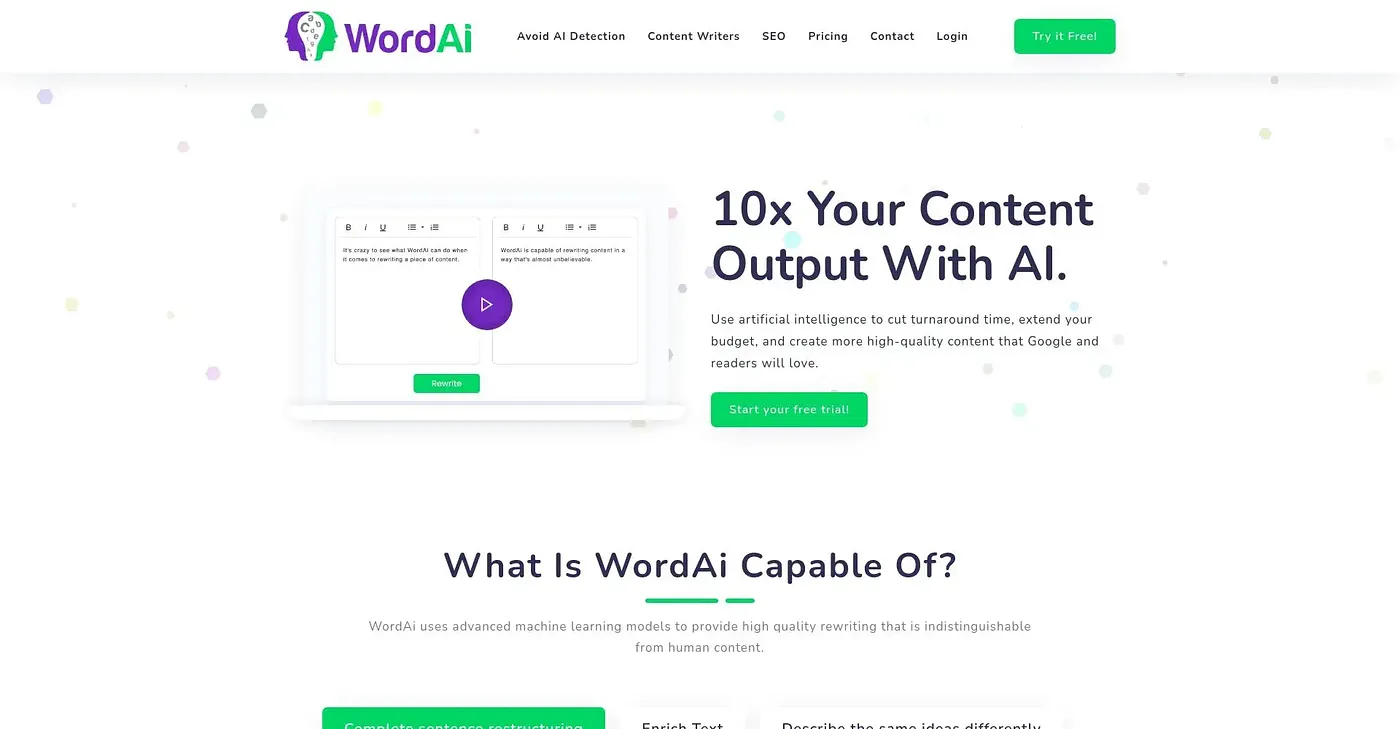 Screenshot of Word AI