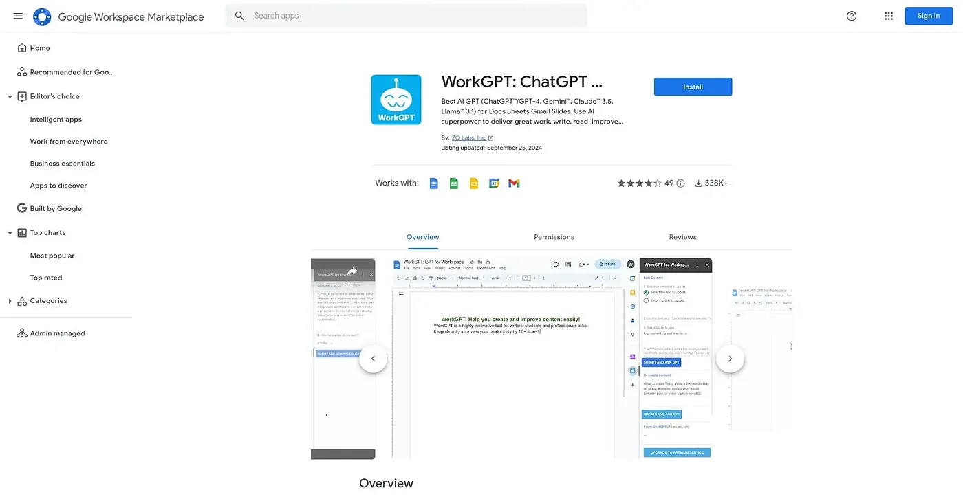 Screenshot of WorkGPT
