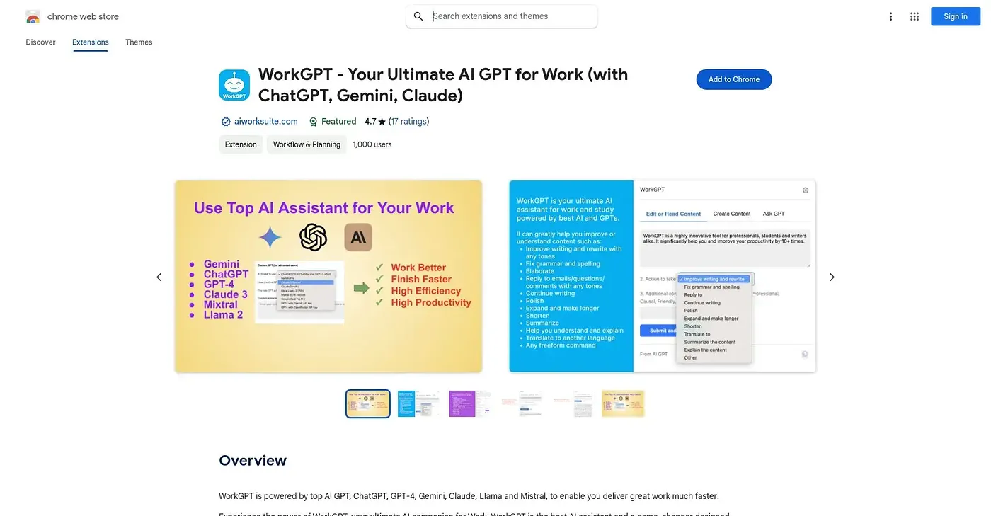 Screenshot of WorkGPT Chrome Extension