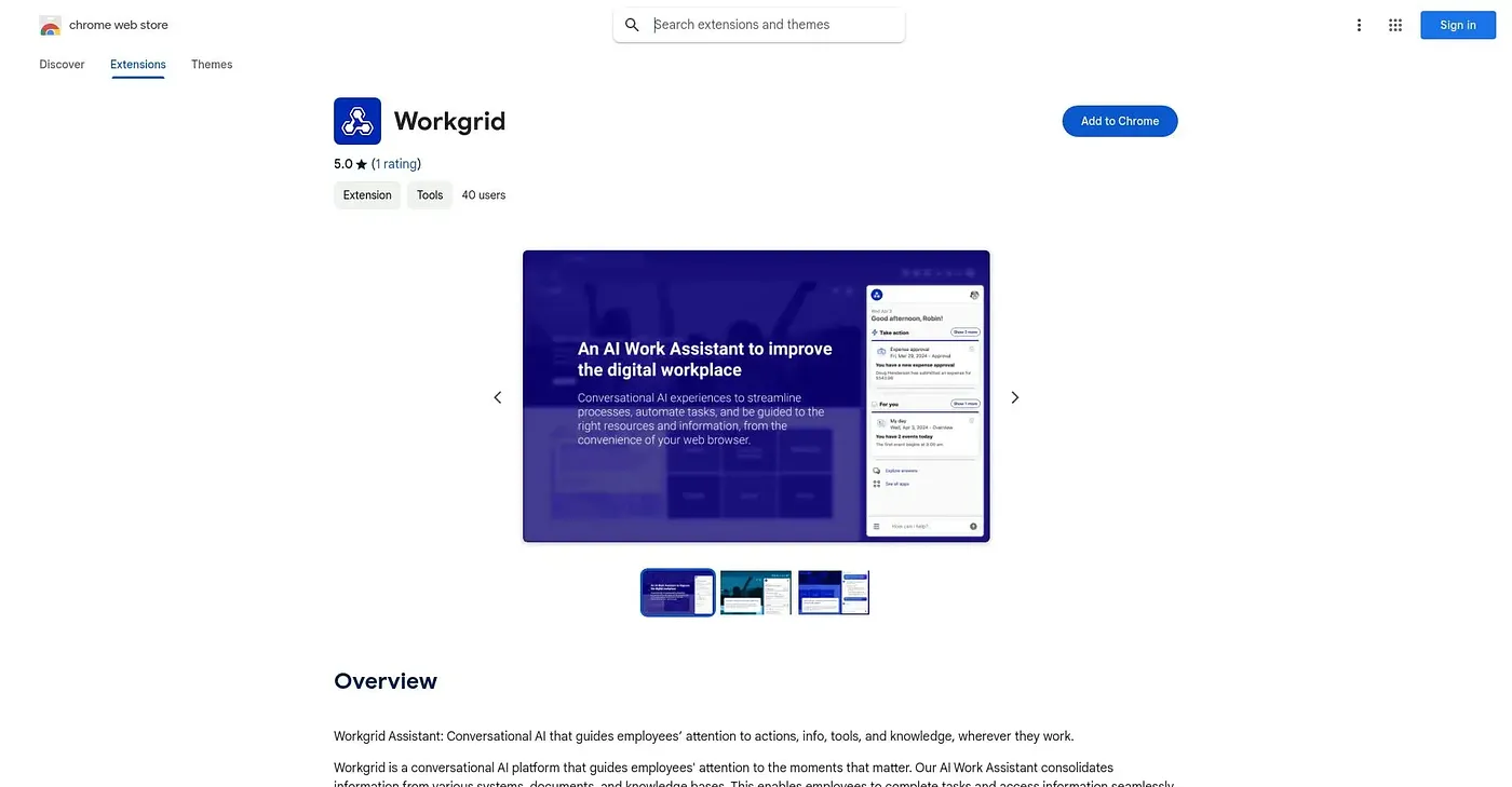 Screenshot of Workgrid Assistant Chrome Extension