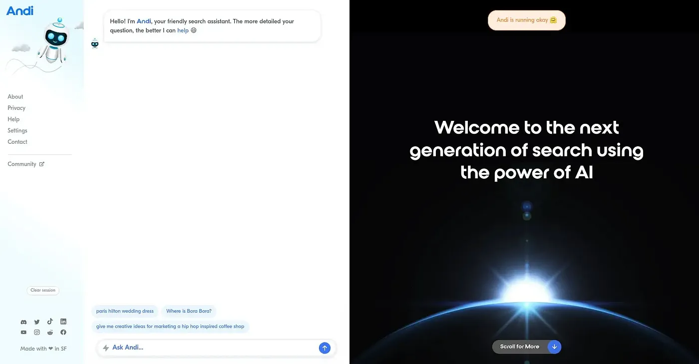 Screenshot of Andisearch