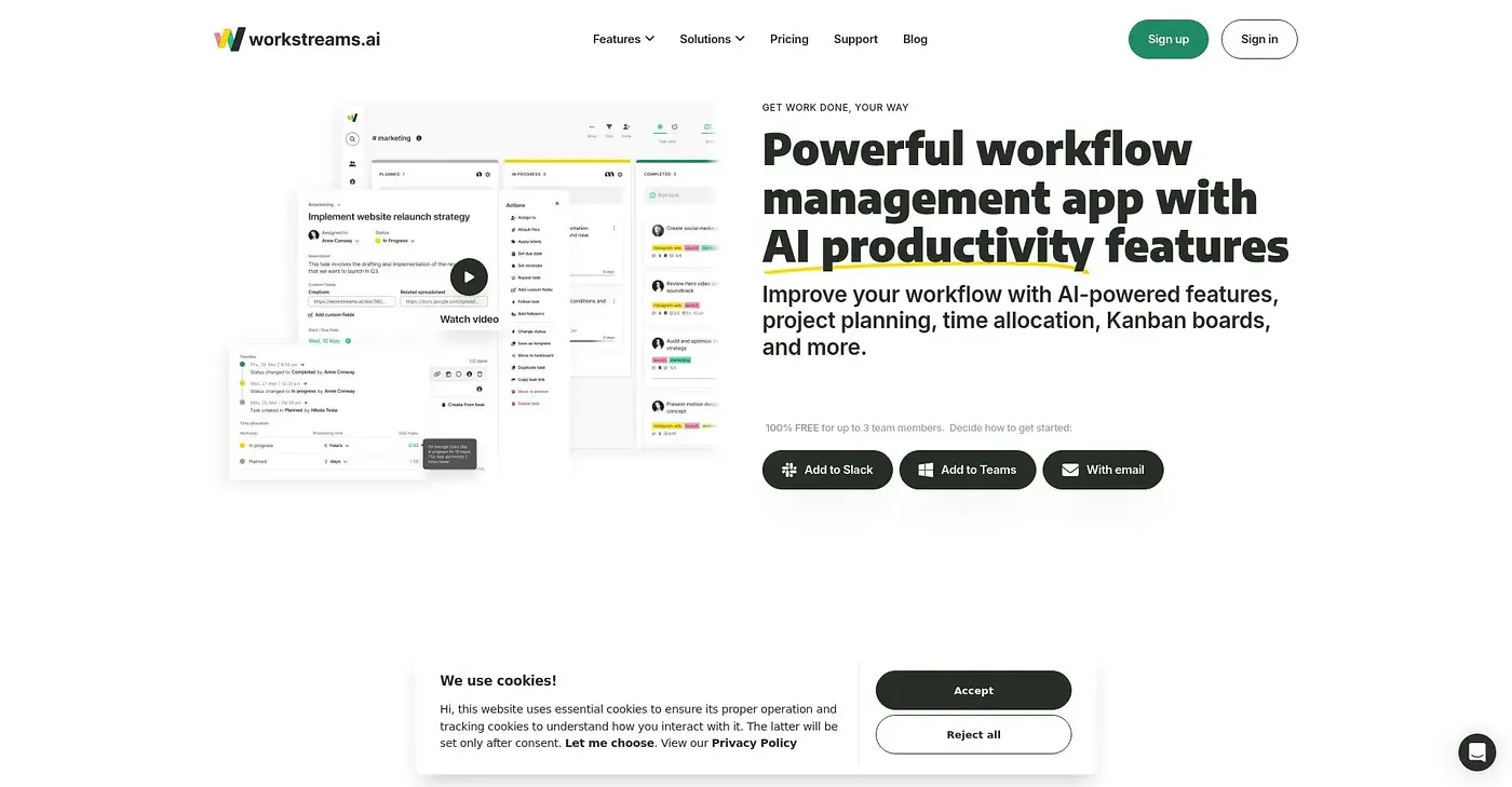 Screenshot of Workstreams.AI
