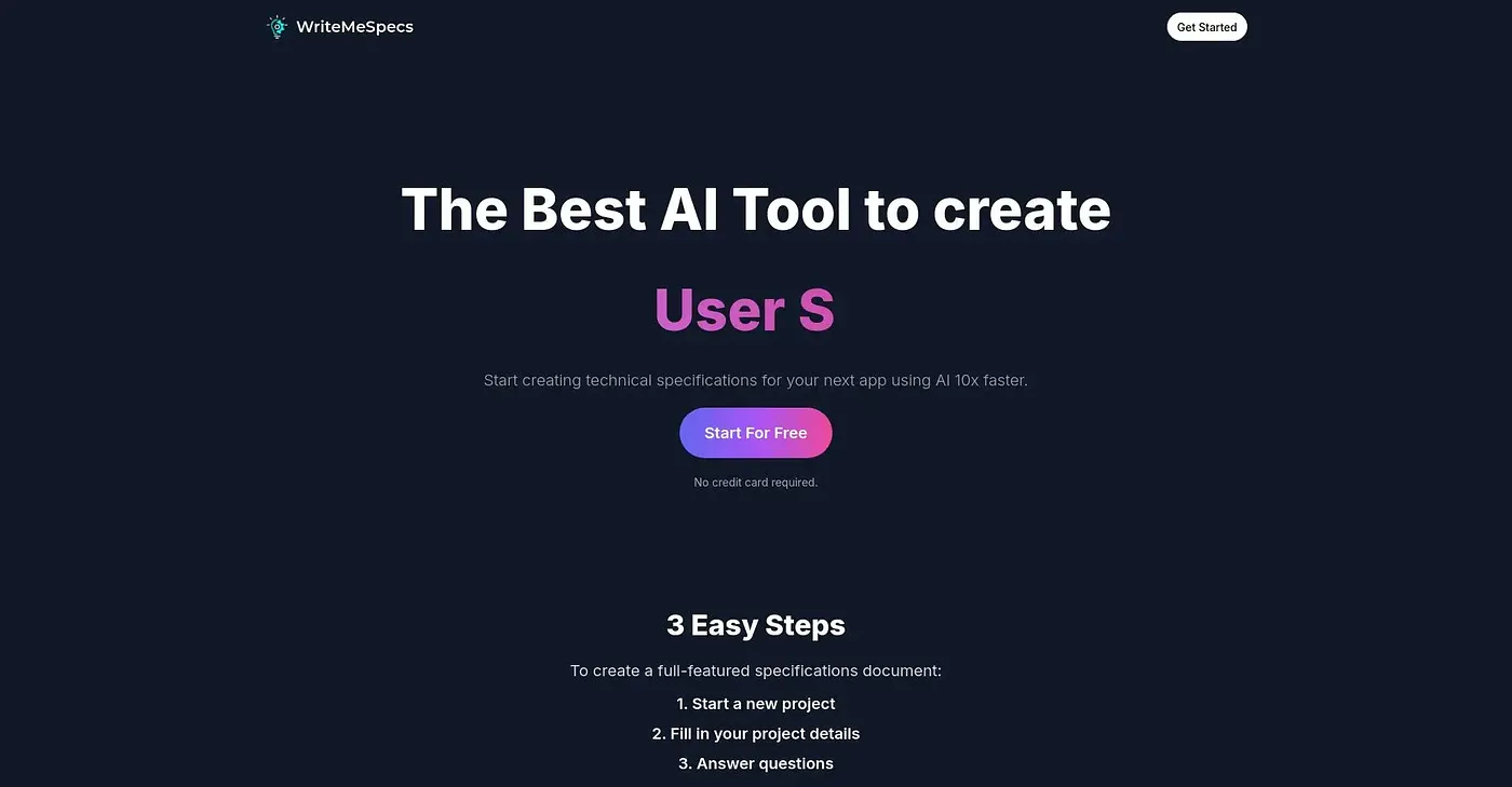 Screenshot of WriteMeSpecs