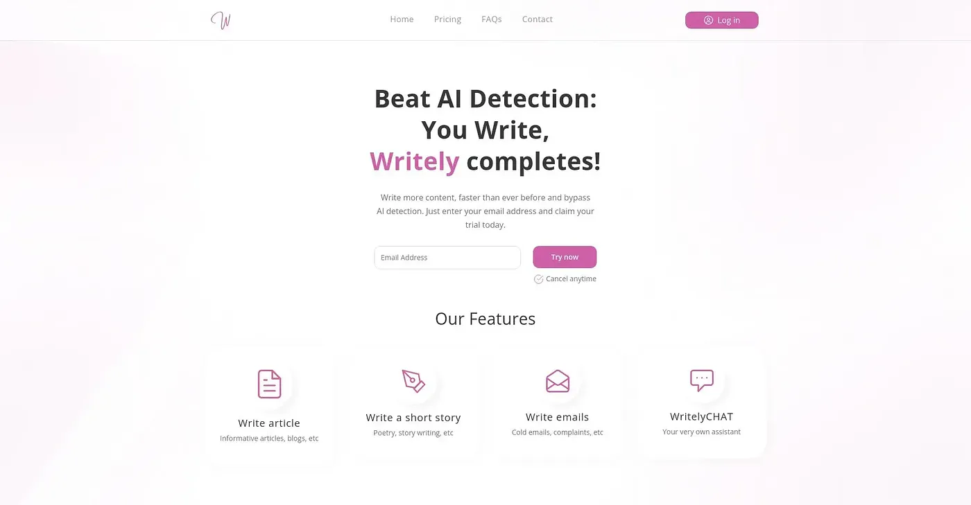 Screenshot of Writely AI