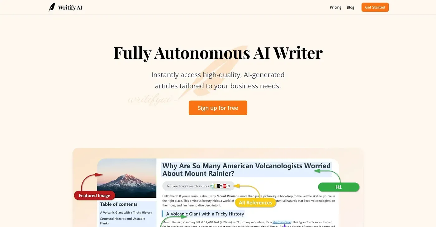 Screenshot of Writify AI