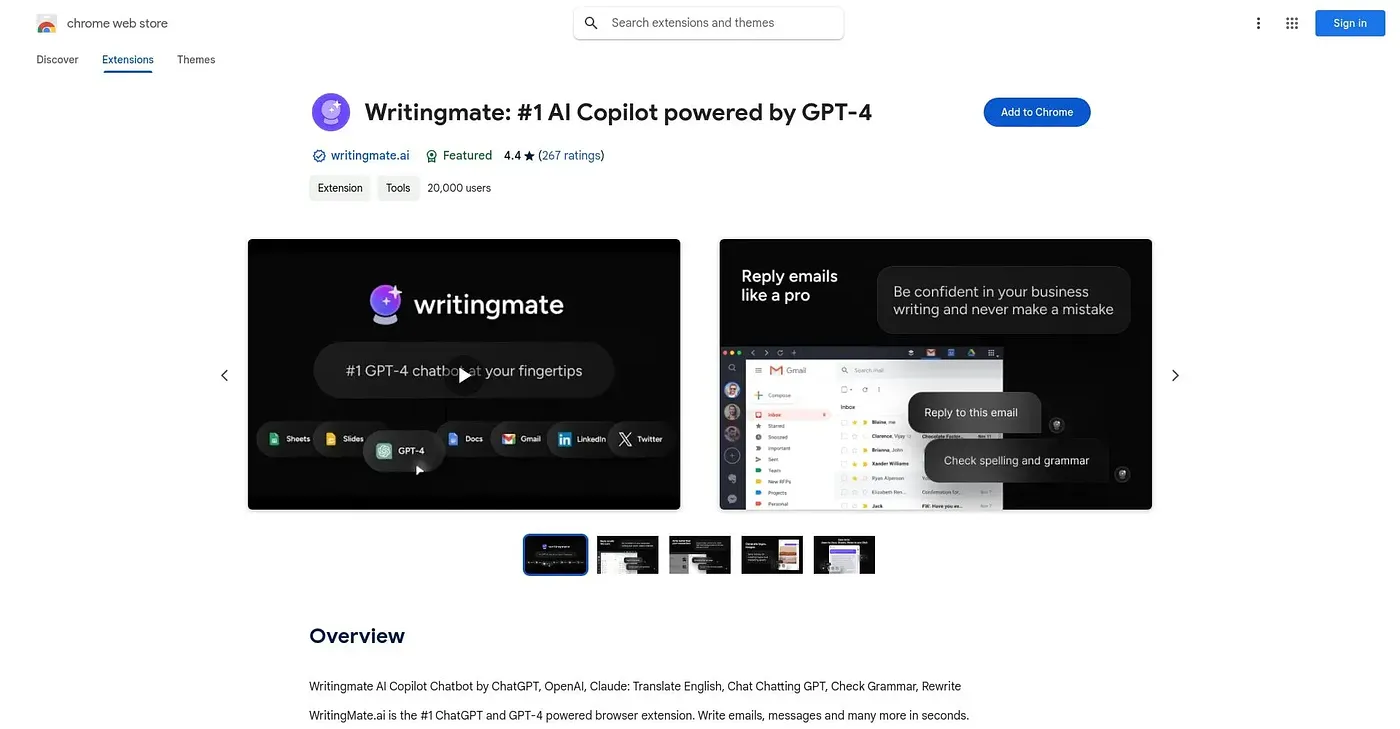 Screenshot of Writingmate AI