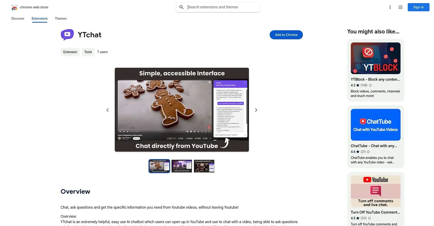 Screenshot of YTChat Chrome Extension
