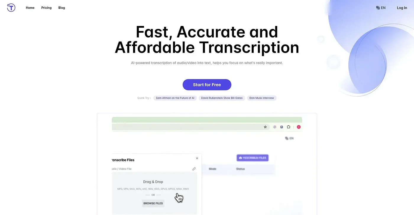 Screenshot of Yescribe AI