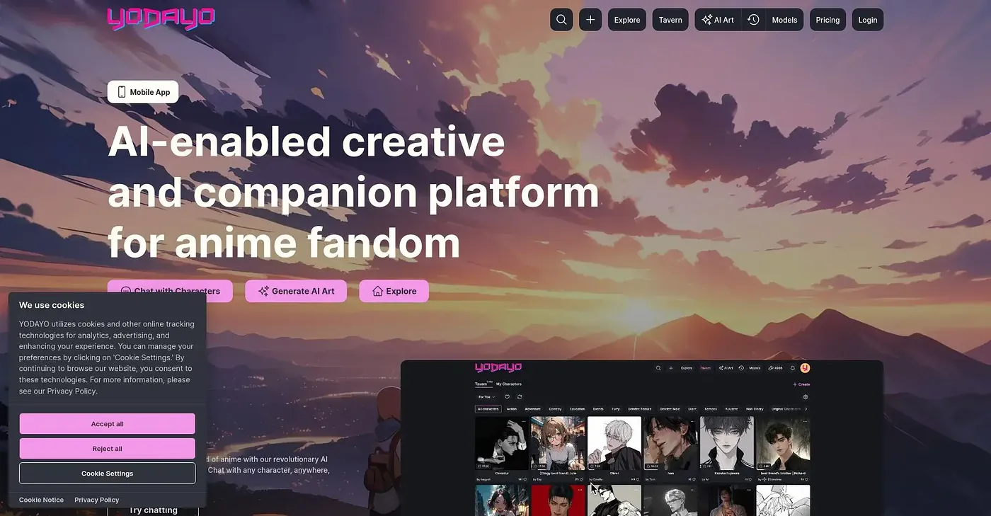 Screenshot of Yodayo AI