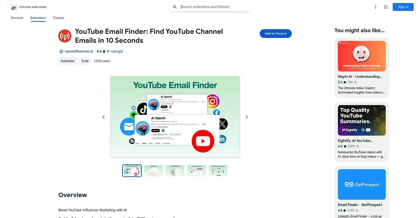 Screenshot of YouTube Email Finder Chrome Extension