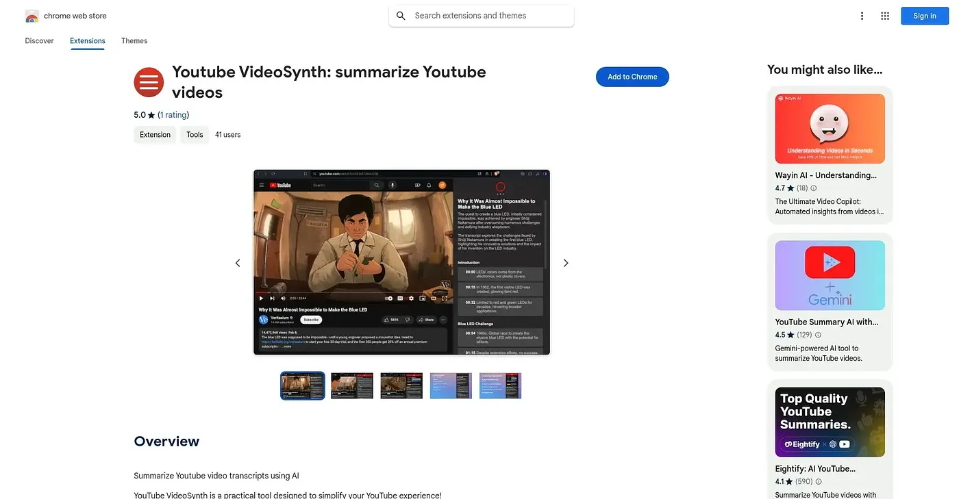 Screenshot of Youtube VideoSynth Summar