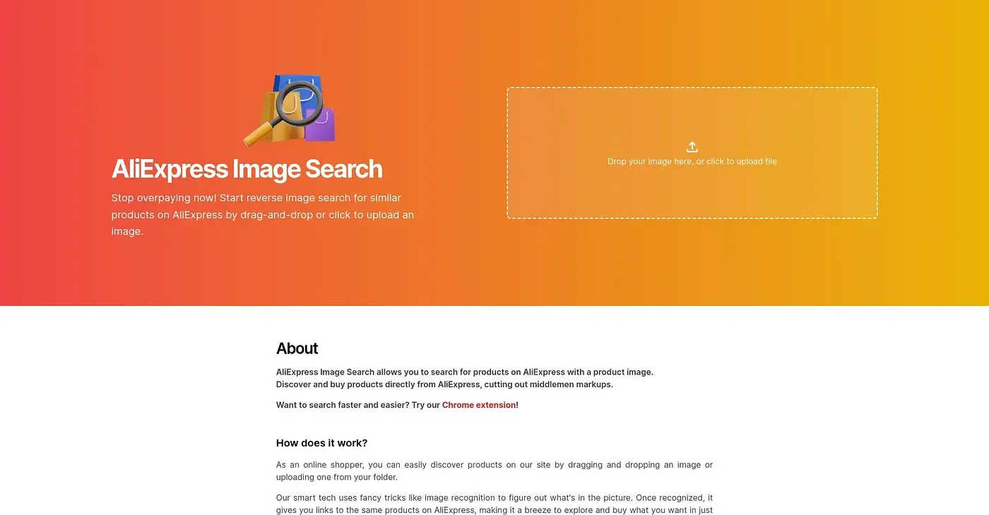 Screenshot of Ali Express Image Search