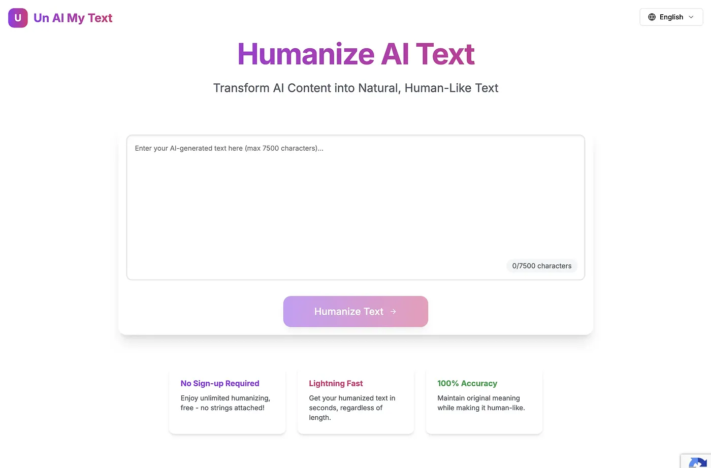 Screenshot of UnAIMyText