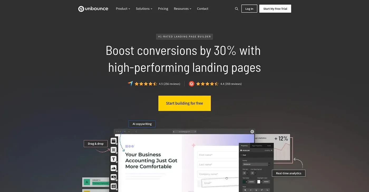 Screenshot of Unbounce