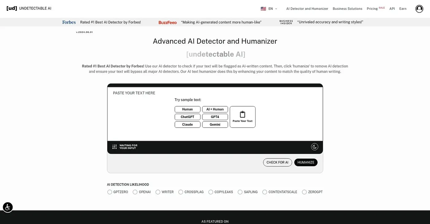 Screenshot of Undetectable AI