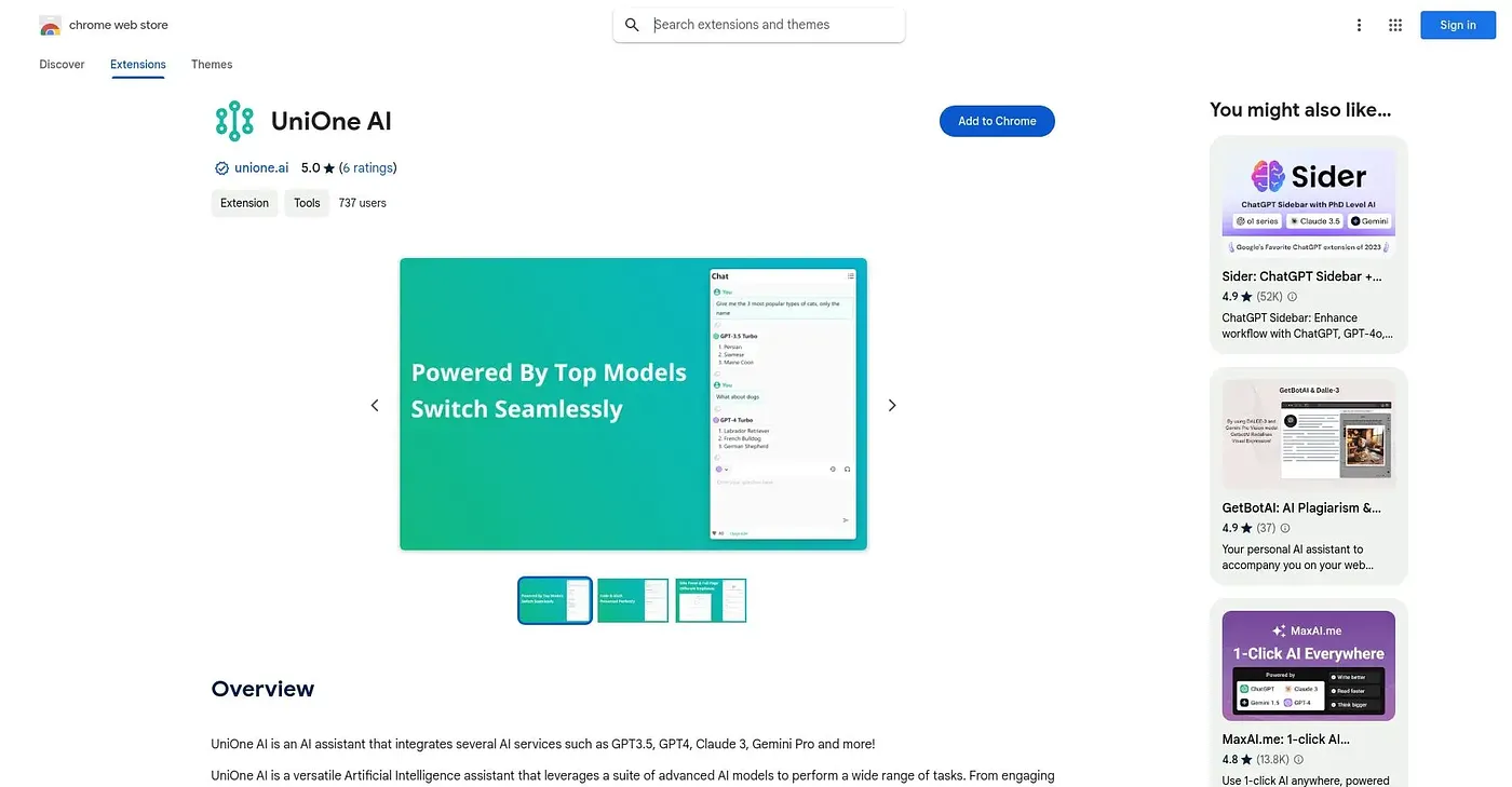 Screenshot of UniOne AI Extension