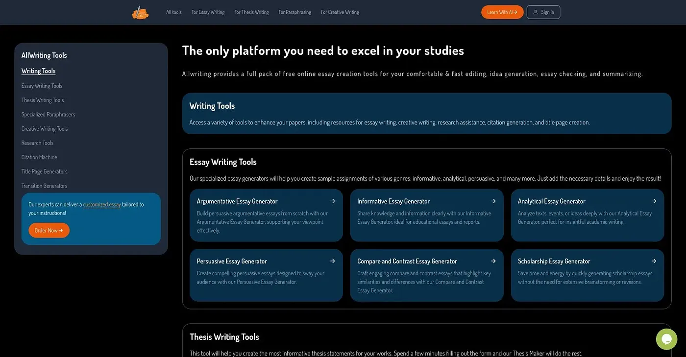 Screenshot of All Writing