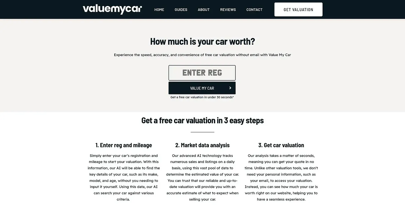 Screenshot of VALUE MY CAR
