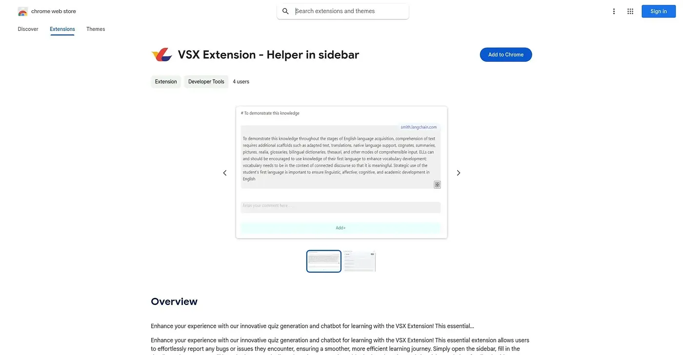 Screenshot of VSX Extension