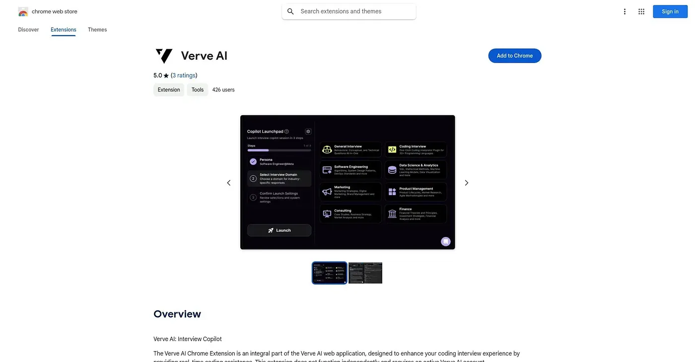 Screenshot of Verve AI: Interview Copilot Chrome Extension