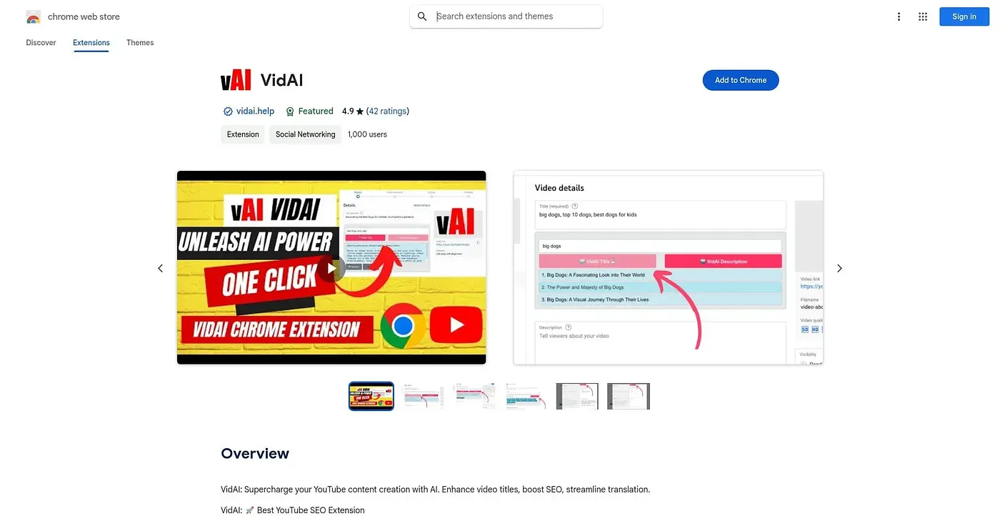 Screenshot of VidAI Chrome Extension
