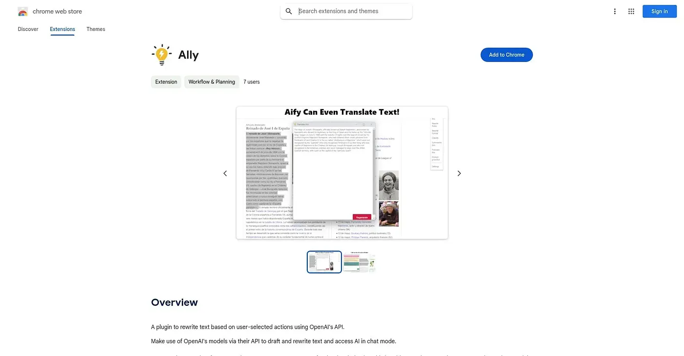 Screenshot of Ally Chrome Extension