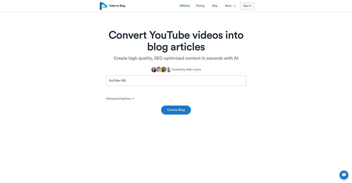 Screenshot of VideoToBlog