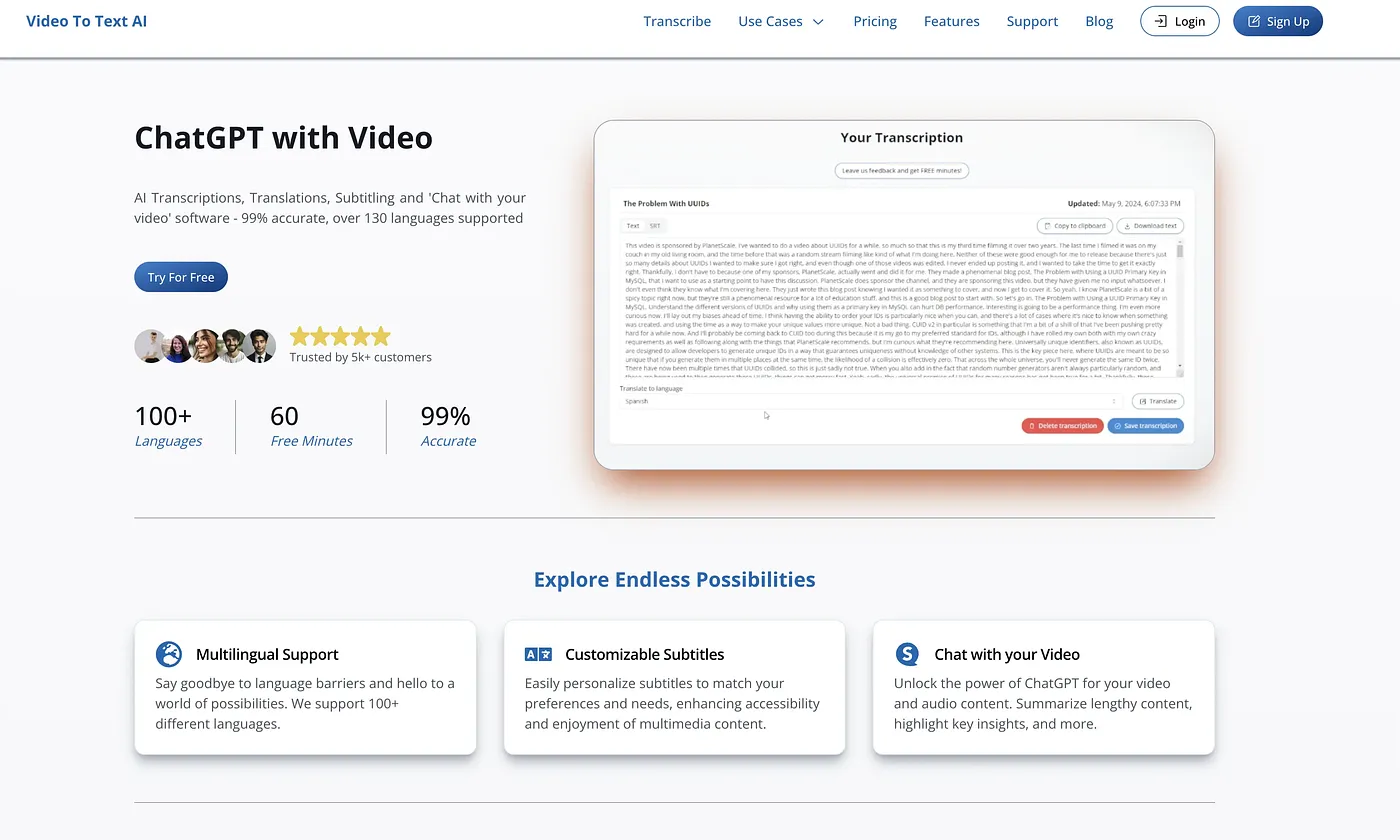 Screenshot of VideoToTextAI