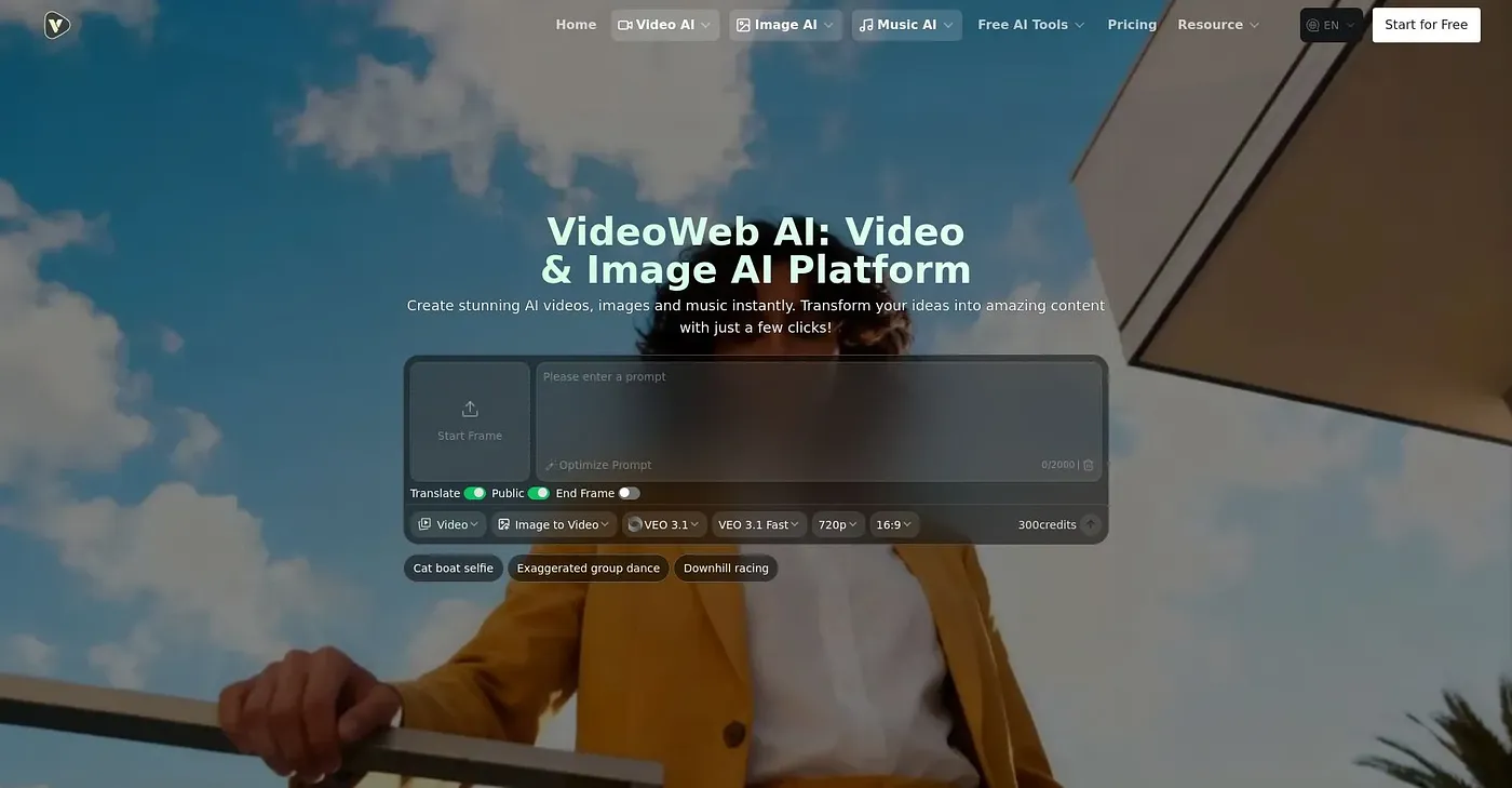 Screenshot of VideoWeb AI