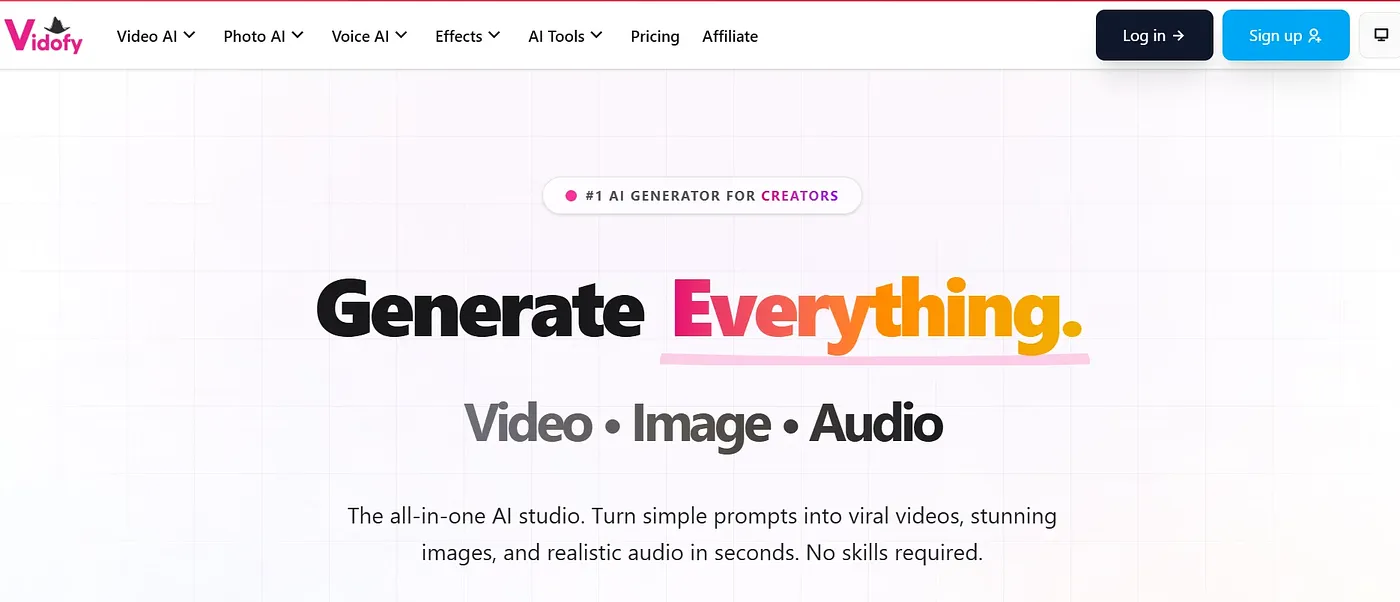 Screenshot of Vidofy AI