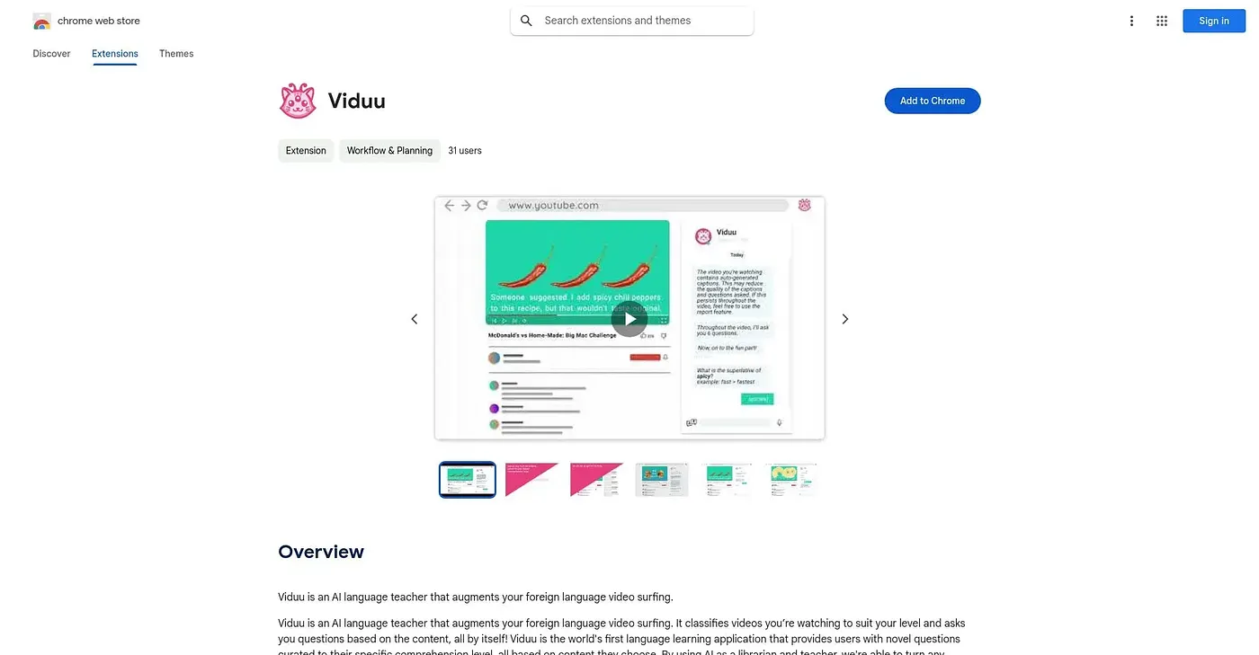 Screenshot of Viduu Chrome Extension