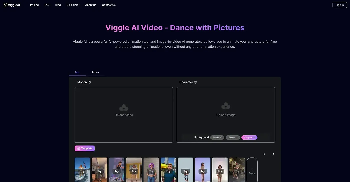 Screenshot of Viggle AI